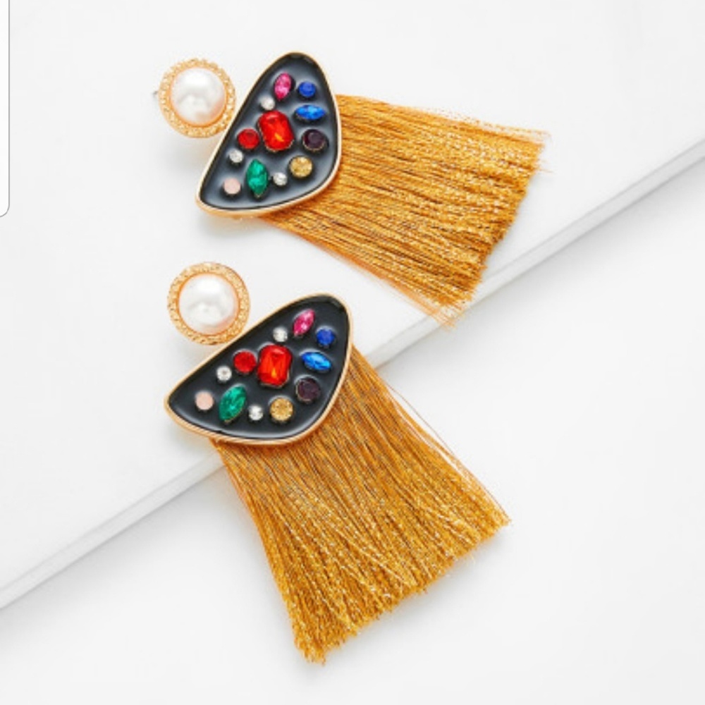 Pearl and fringe  tassel earrings &free gift